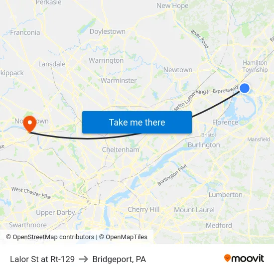 Lalor St at Rt-129 to Bridgeport, PA map