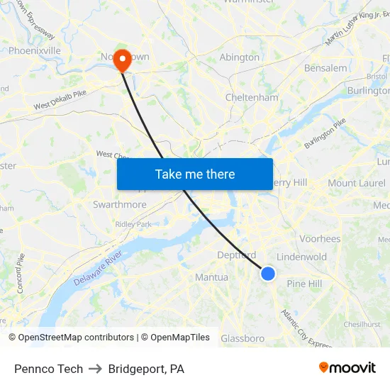 Pennco Tech to Bridgeport, PA map