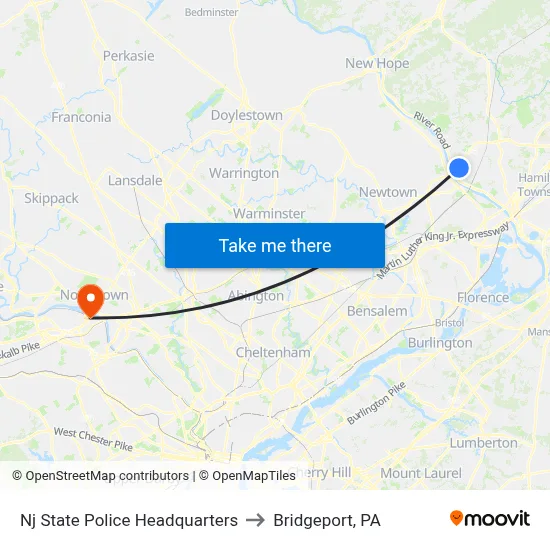 Nj State Police Headquarters to Bridgeport, PA map