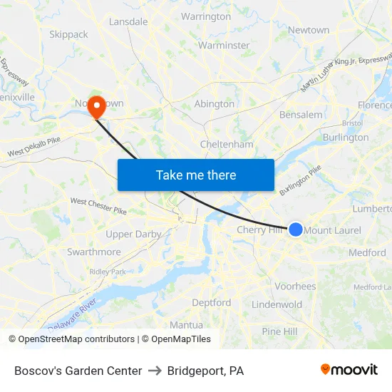Boscov's Garden Center to Bridgeport, PA map