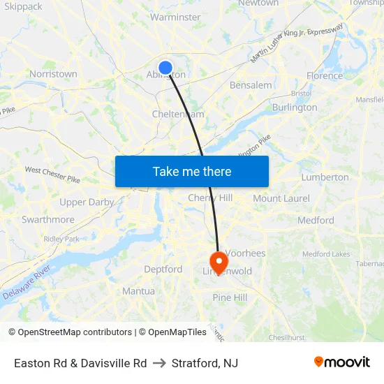 Easton Rd & Davisville Rd to Stratford, NJ map