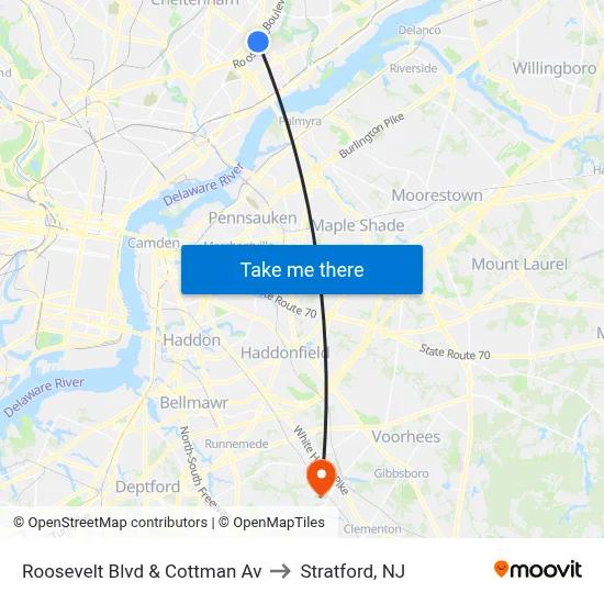 Roosevelt Blvd & Cottman Av to Stratford, NJ map