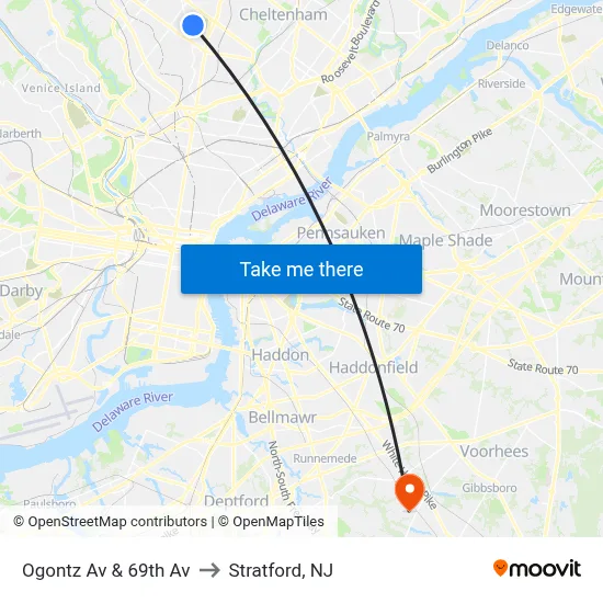 Ogontz Av & 69th Av to Stratford, NJ map
