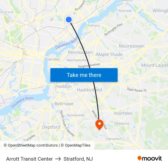 Arrott Transit Center to Stratford, NJ map