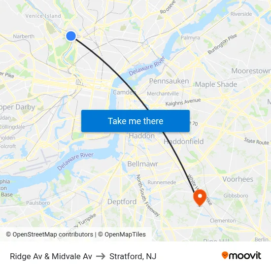 Ridge Av & Midvale Av to Stratford, NJ map