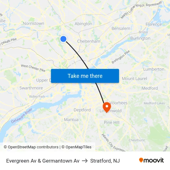 Evergreen Av & Germantown Av to Stratford, NJ map
