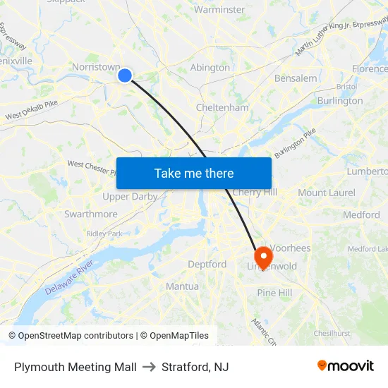 Plymouth Meeting Mall to Stratford, NJ map