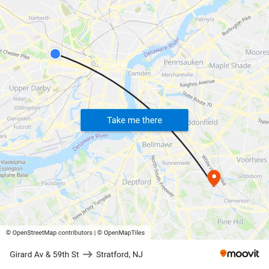 Girard Av & 59th St to Stratford, NJ map