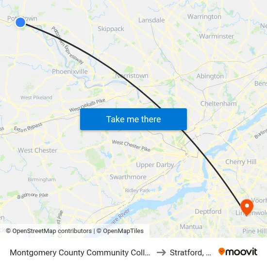 Montgomery County Community College to Stratford, NJ map