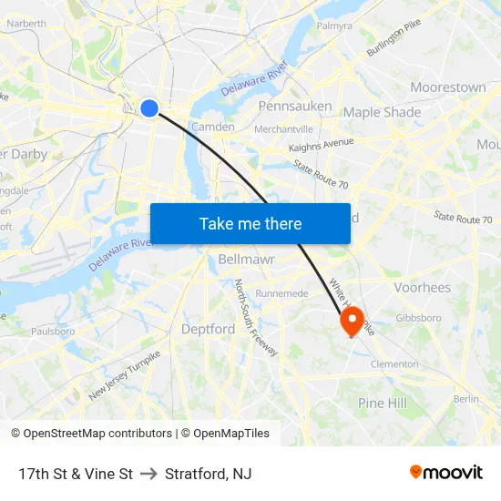 17th St & Vine St to Stratford, NJ map