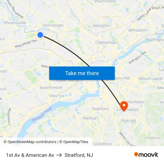 1st Av & American Av to Stratford, NJ map