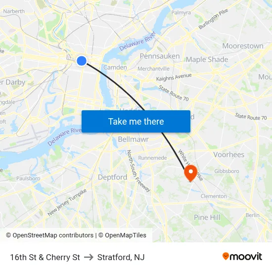 16th St & Cherry St to Stratford, NJ map