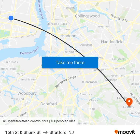 16th St & Shunk St to Stratford, NJ map