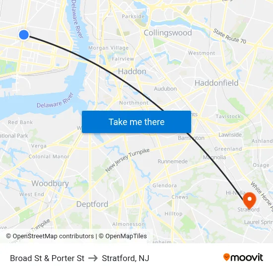 Broad St & Porter St to Stratford, NJ map