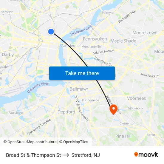 Broad St & Thompson St to Stratford, NJ map