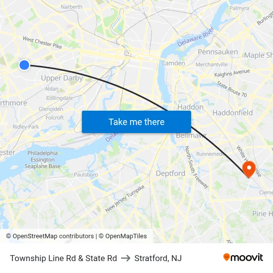 Township Line Rd & State Rd to Stratford, NJ map