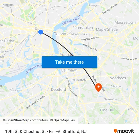 19th St & Chestnut St - Fs to Stratford, NJ map