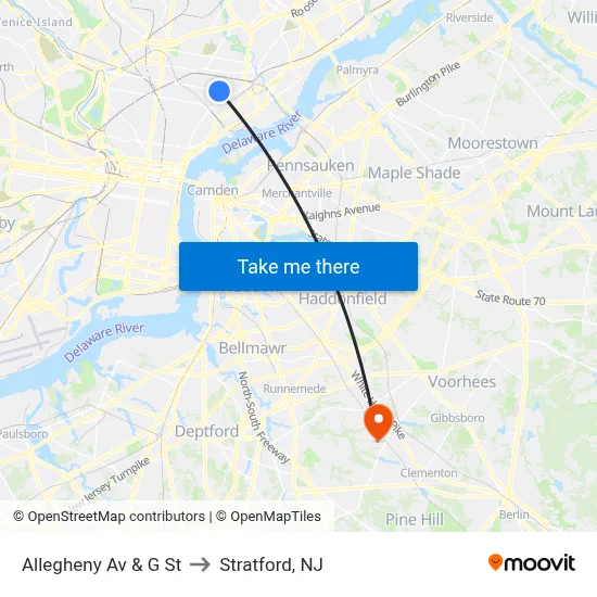 Allegheny Av & G St to Stratford, NJ map