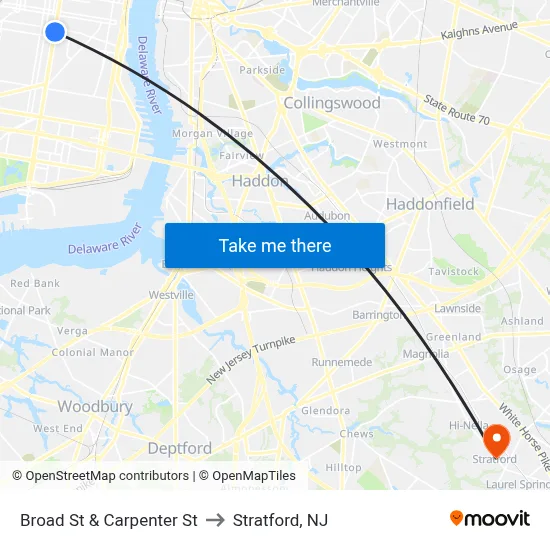Broad St & Carpenter St to Stratford, NJ map