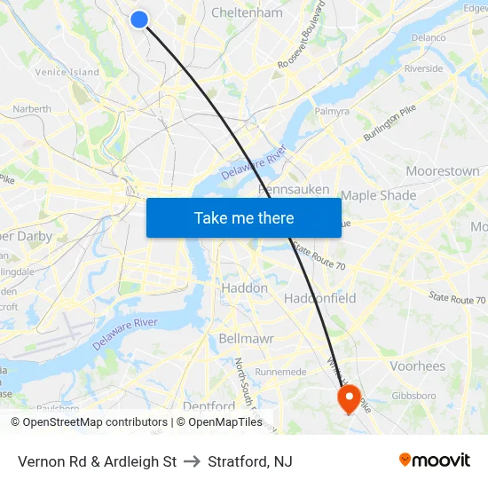 Vernon Rd & Ardleigh St to Stratford, NJ map