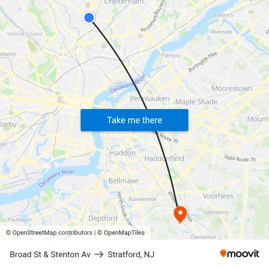 Broad St & Stenton Av to Stratford, NJ map