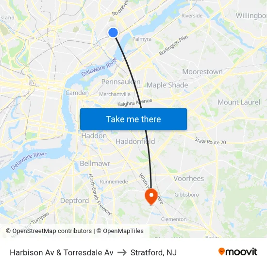 Harbison Av & Torresdale Av to Stratford, NJ map