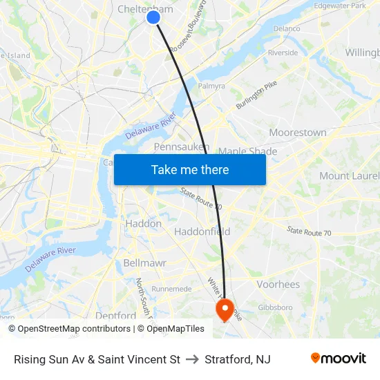 Rising Sun Av & Saint Vincent St to Stratford, NJ map