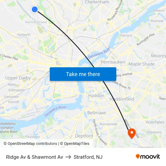 Ridge Av & Shawmont Av to Stratford, NJ map