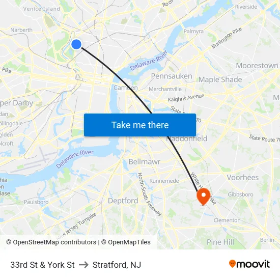 33rd St & York St to Stratford, NJ map
