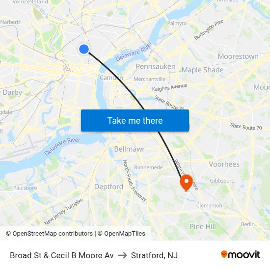 Broad St & Cecil B Moore Av to Stratford, NJ map