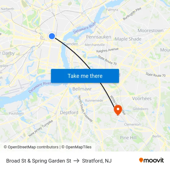 Broad St & Spring Garden St to Stratford, NJ map