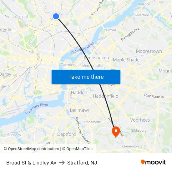 Broad St & Lindley Av to Stratford, NJ map