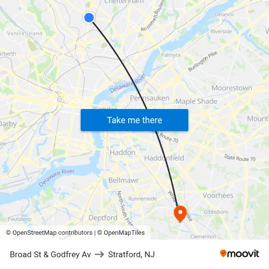 Broad St & Godfrey Av to Stratford, NJ map