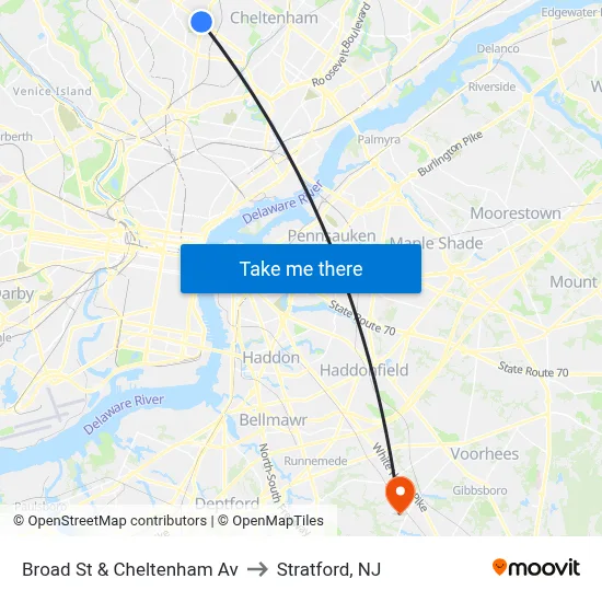 Broad St & Cheltenham Av to Stratford, NJ map