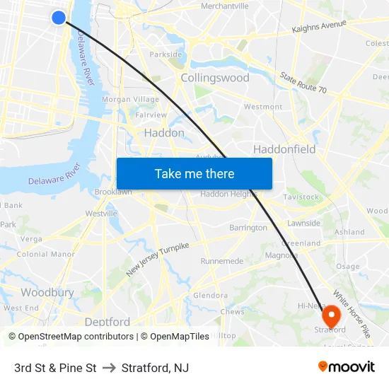 3rd St & Pine St to Stratford, NJ map