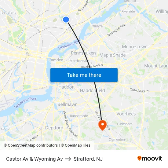 Castor Av & Wyoming Av to Stratford, NJ map