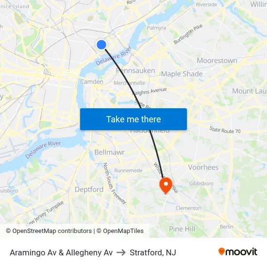 Aramingo Av & Allegheny Av to Stratford, NJ map