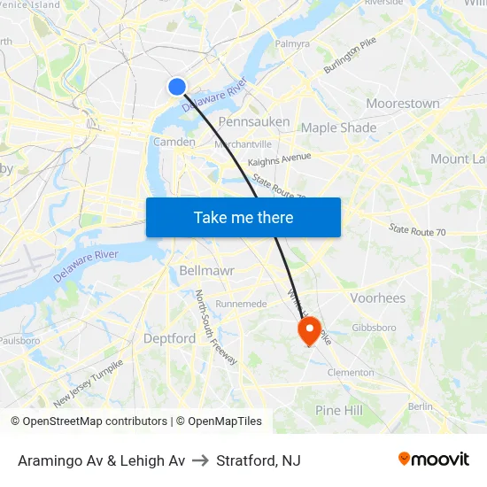 Aramingo Av & Lehigh Av to Stratford, NJ map
