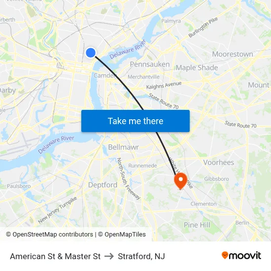 American St & Master St to Stratford, NJ map