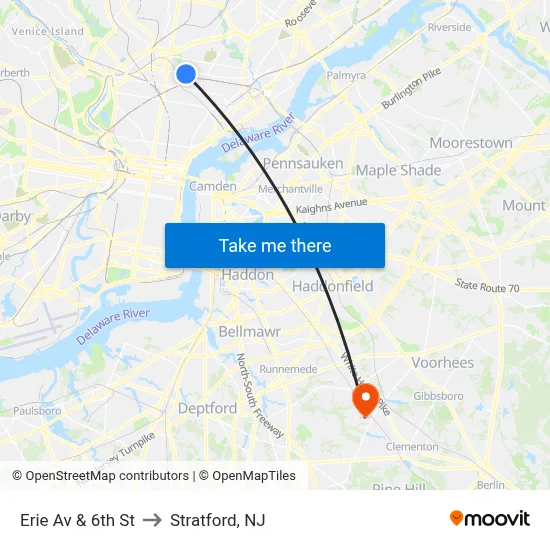 Erie Av & 6th St to Stratford, NJ map