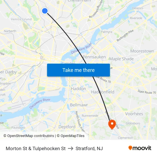 Morton St & Tulpehocken St to Stratford, NJ map