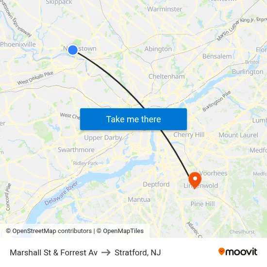 Marshall St & Forrest Av to Stratford, NJ map