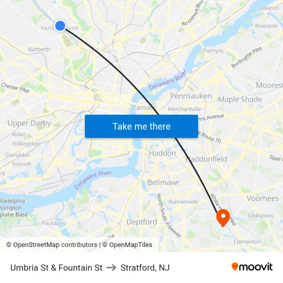 Umbria St & Fountain St to Stratford, NJ map