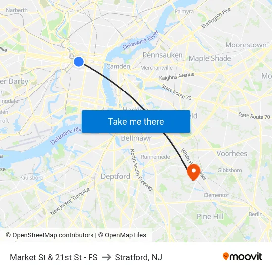 Market St & 21st St - FS to Stratford, NJ map