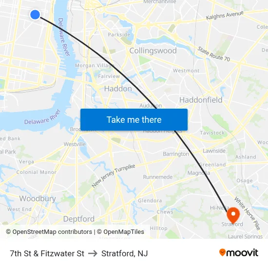 7th St & Fitzwater St to Stratford, NJ map