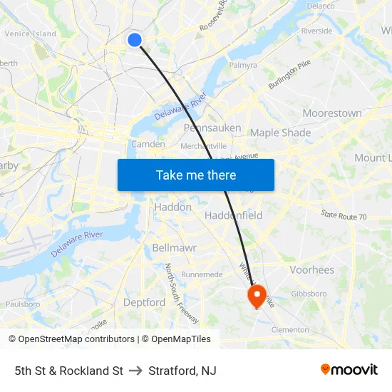 5th St & Rockland St to Stratford, NJ map