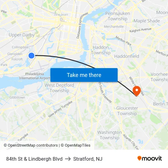 84th St & Lindbergh Blvd to Stratford, NJ map