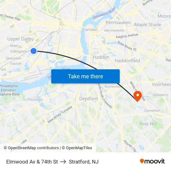 Elmwood Av & 74th St to Stratford, NJ map