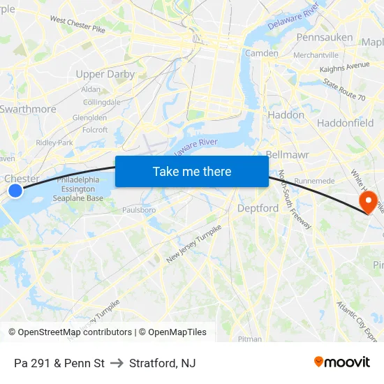 Pa 291 & Penn St to Stratford, NJ map