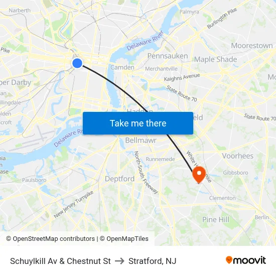 Schuylkill Av & Chestnut St to Stratford, NJ map